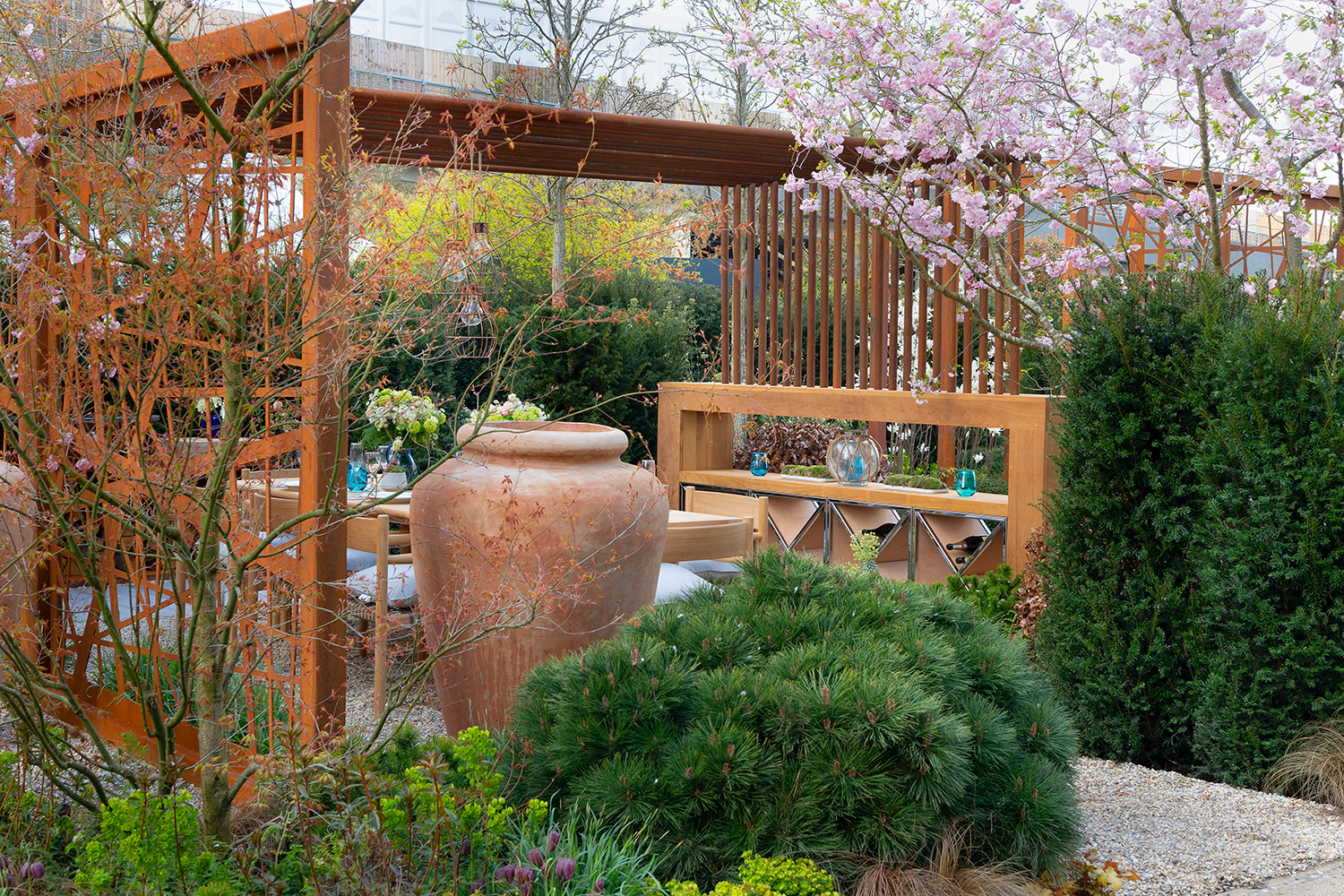 A small city garden divided into rooms