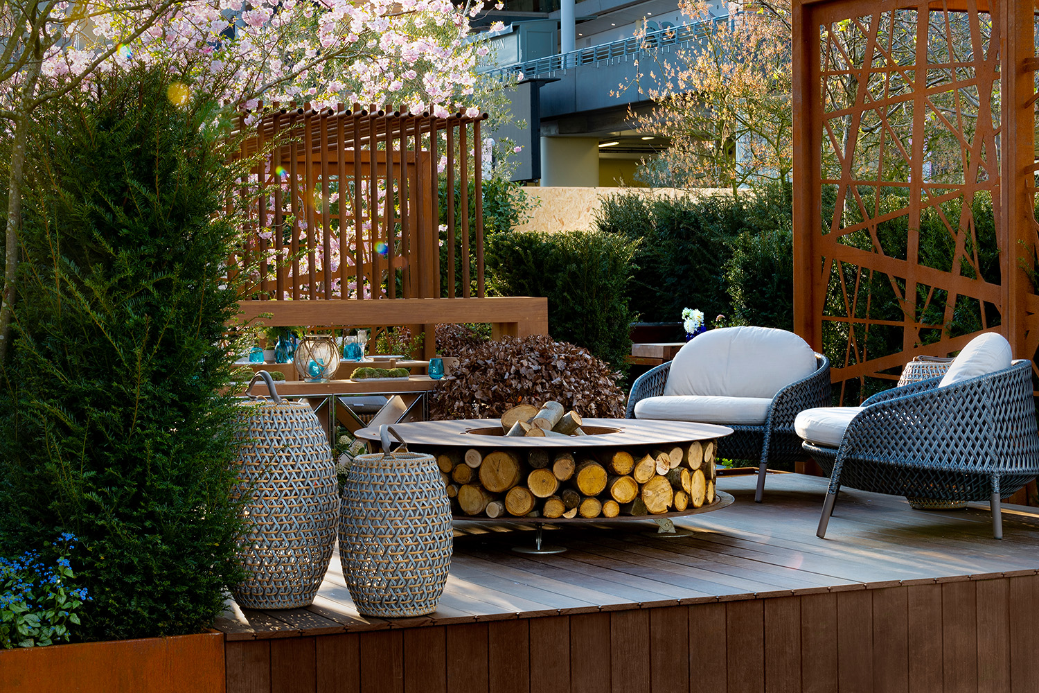 A small city garden divided into rooms