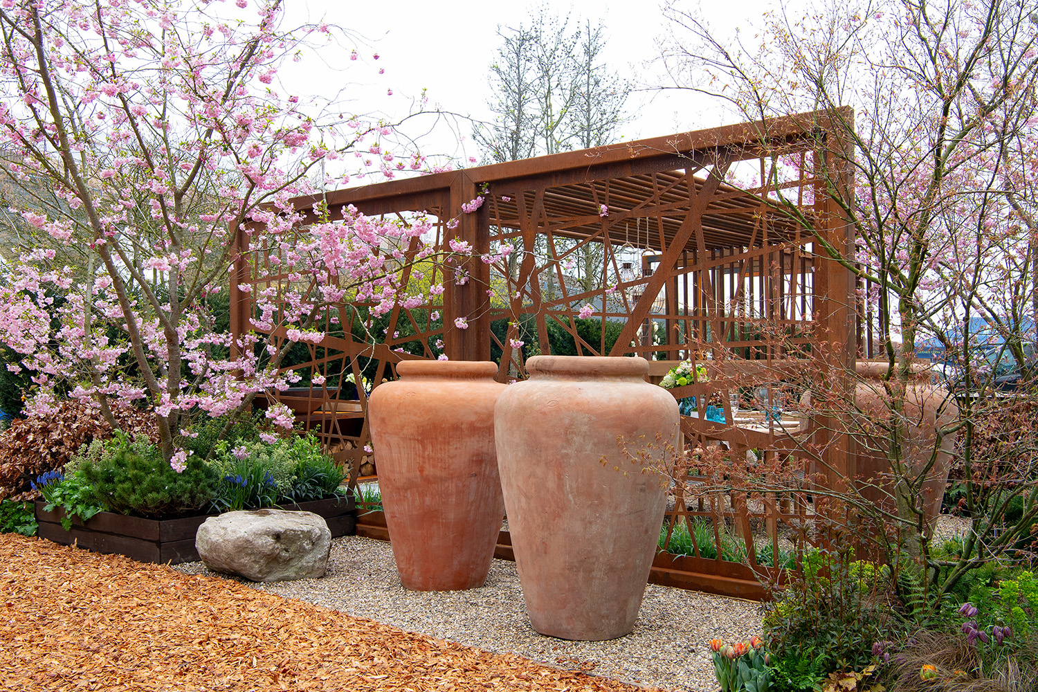 A small city garden divided into rooms