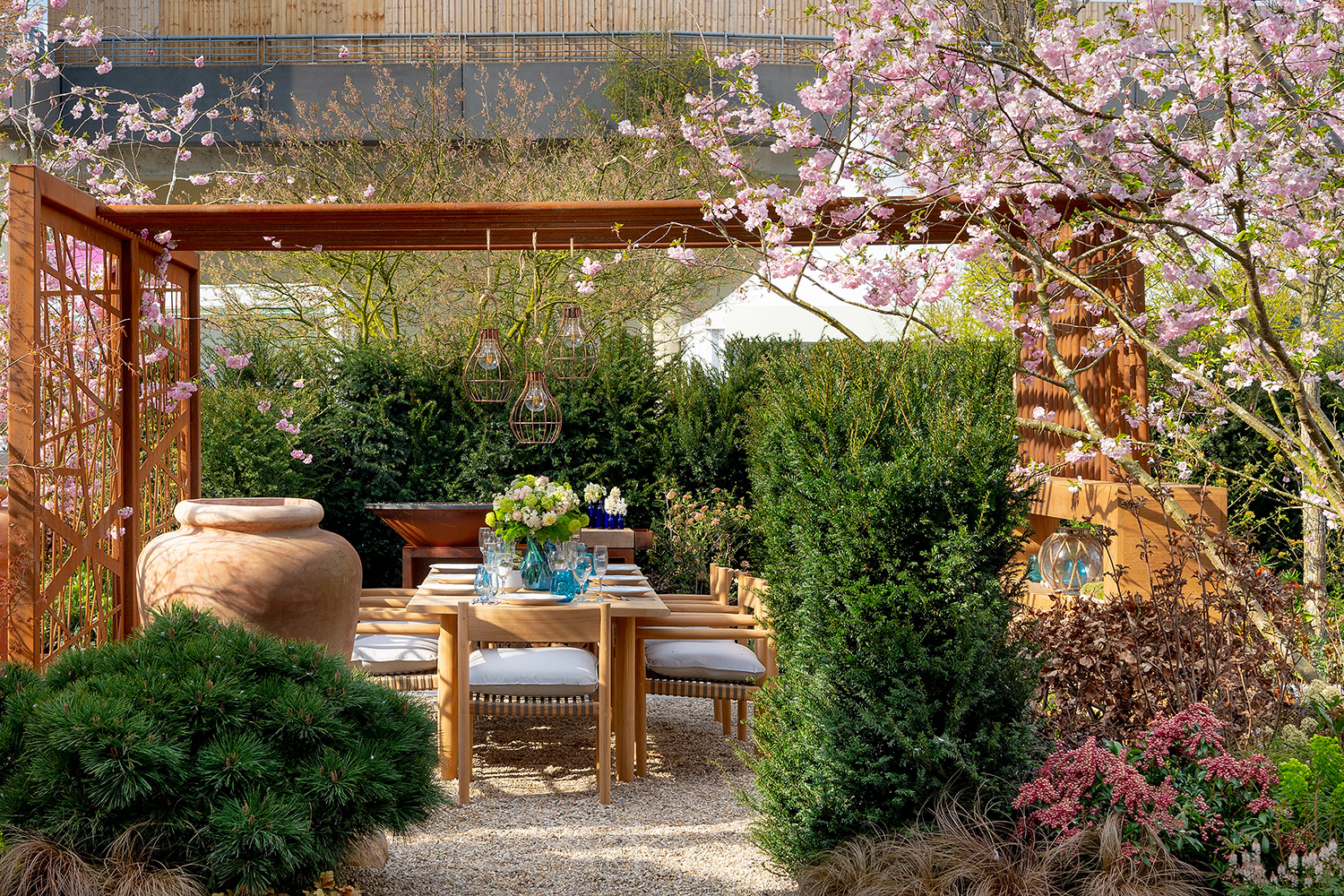 A small city garden divided into rooms